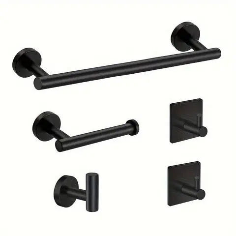 Stainless Steel Bathroom Accessories Set, Including Towel Rack & Toilet Paper Holder & Hooks, Wall Mounted Hook, Bathroom Organizer, Bathroom Organizer Supplies, Home Kitchen Storage Accessories