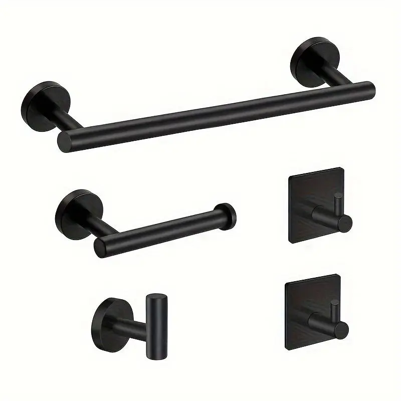 Stainless Steel Bathroom Accessories Set, Including Towel Rack & Toilet Paper Holder & Hooks, Wall Mounted Hook, Bathroom Organizer, Bathroom Organizer Supplies, Home Kitchen Storage Accessories