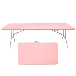 8ft Pink Folding Table, Portable Plastic Table for Camping, Picnics, Parties, High Load Bearing Foldable Table picnic  table  back