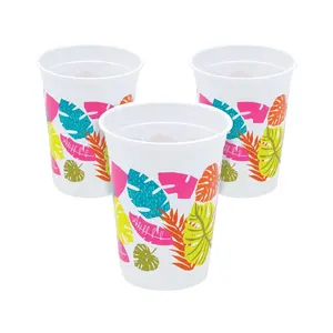 16 oz. Bright Tropical Leaf Luau Disposable Plastic Cups - 25 Ct.