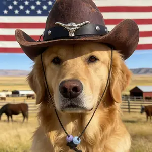 Adjustable Western Cowboy Pet Hat, Bull Skull Decor Dog Costume Headwear for Medium and Large Dogs, Funny Photo Prop and Outdoor Adventure Outfit for Golden Retriever Friendly Golden Retrievers and Similar Breeds
