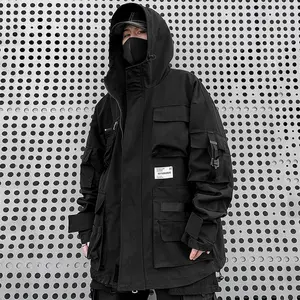 XYXIONGMAO Gothic Clothes Tactical Cyberpunk Techwear Zipper Jacket Windbreaker Hooded Streetwear Jackets for Men Designer Inspired Jacket Retro Casual Bomber Jacket Lightweight Modern Jacket Coats