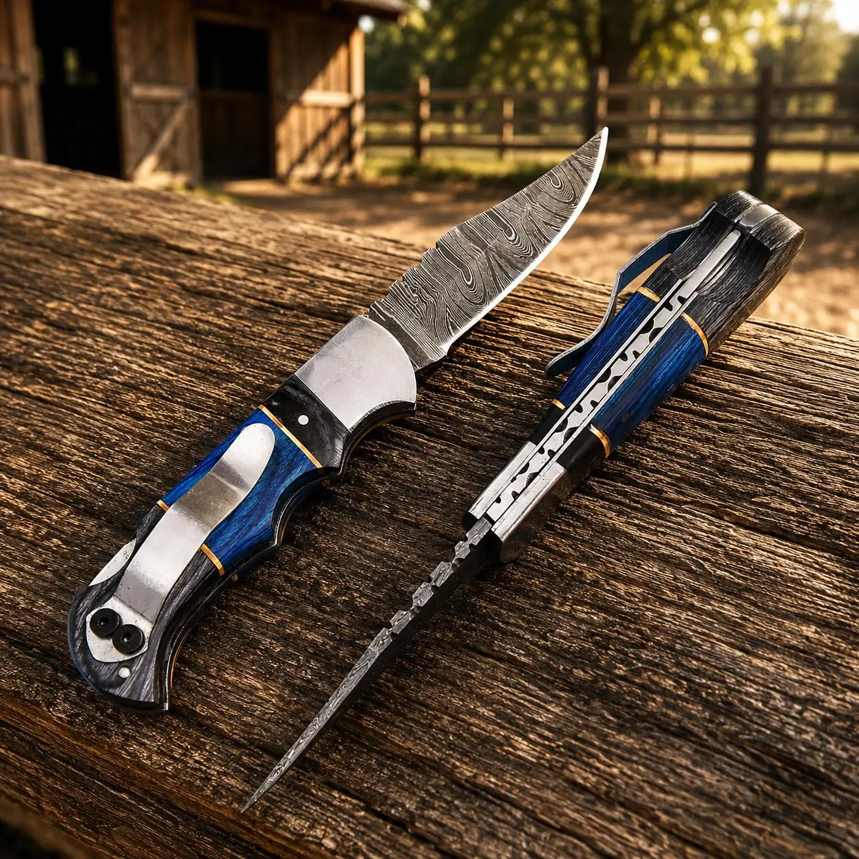 Hand Forged Damascus Folding Knife - Steel Bolster, Pakka Wood Handcrafted Pocket Knife with Leather Sheath for Adults, Ideal for Peeling, Carving {Custom Engraving Available}