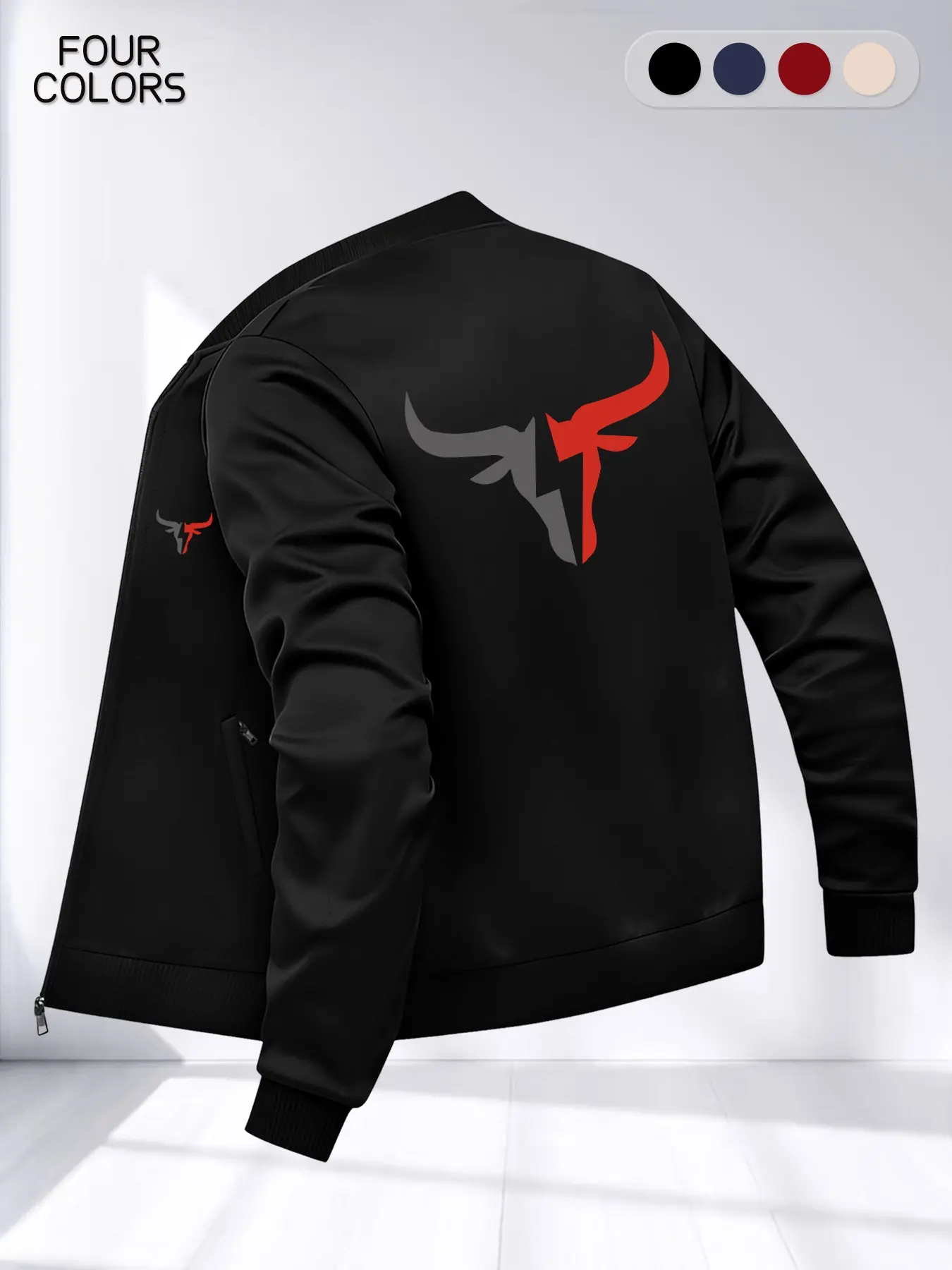 Men's Lightweight Fall Winter Baseball Collar Casual Outdoor Jacket, Casual Zip Pocket Outerwear, Comfortable Loose Fit, Fashion Cow Print Sportswear Coats