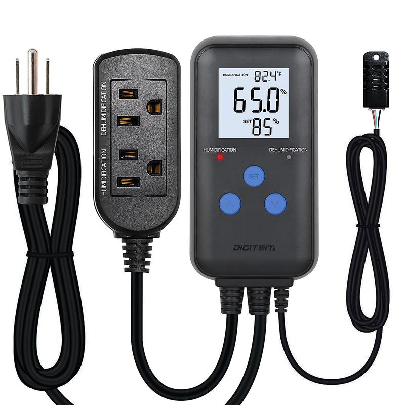 DIGITEN Humidity Controller Pre-Wired Digital Humidistat with Temperature Display, Dual-Stage Outlet Humidifier /Dehumidifier for Mushroom,Reptile, Greenhouse, Fan, Grow Tent