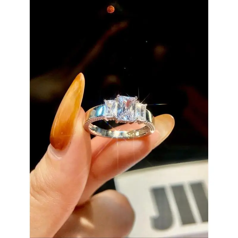 S925 Sterling Silver Luxury Sparkle Geometric Zircon Engagement Rings, Fashion Promise Wedding Ring, Ladies Fine Jewelry Anniversary Gift S925 Sterling Silver Luxury Sparkle Geometric Zircon Engagement Rings, Fashion Promise Wedding Ring, Ladies Fine Jewelry Anniversary Gift