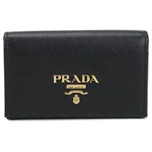 Pre-owned PRADA Canvas Small Leather Goods Saffiano Metal Flap Card Holder Black BF00145