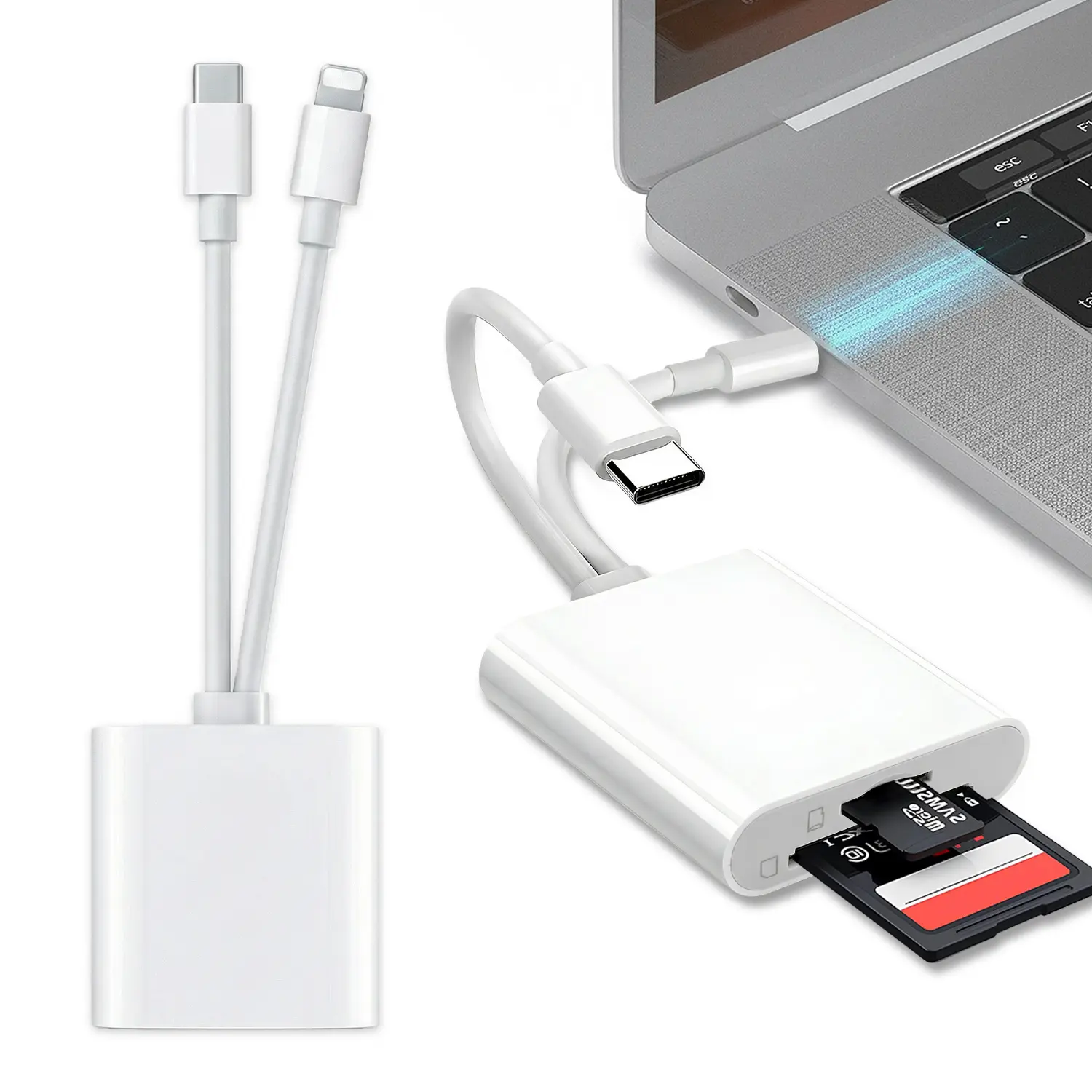 2 In 1 SD Card Reader for iPhone iPad, Type-C & Lightning Dual Interface Memory Card Reader, Dual Slots Memory Card Reader for Game, Plug & Play Reader,Camera Accessories,For iphone 6/7/8/xr/xs/11/12/13/14/15/16/17