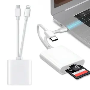 2 In 1 SD Card Reader for iPhone iPad, Type-C & Lightning Dual Interface Memory Card Reader, Dual Slots Memory Card Reader for Game, Plug & Play Reader,Camera Accessories,For iphone 6/7/8/xr/xs/11/12/13/14/15/16/17