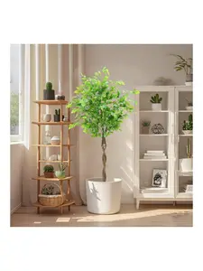 5.2FT Artificial Ficus Tree Tall Fake Potted Ficus Tree With Planter Realistic Texture Potted Faux Ficus Tree For Foyer Porch Decor Home Office Living Room Bedroom 160cm Decorative Fruit Door Kitchen