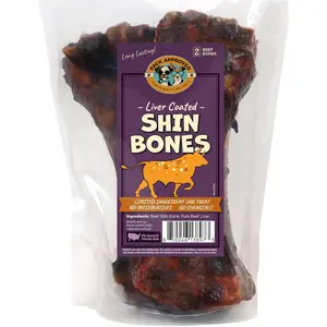 Pack Approved Liver Coated Shin Bones for Dogs- Long Lasting for Aggressive Chewers- 2 Pack