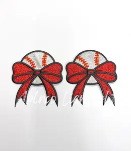 Baseball Glitter Embroidery Side Bows Patch