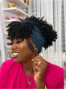 African Headband Wig 8 Inch Short Curly Headband Wig 2-In-1 Scarf with Hair Band Fashion Synthetic Material for Women Girls Party Daily Use