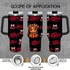 [Otaku Sip] Dr Pepper Cute Cow Cherry 40oz Tumbler With Handle – Kawaii Animal Stainless Steel Cup, Red Aesthetic Girly Design, Insulated Iced Coffee Travel Mug, Trendy Drinkware, Gift For Women