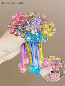 Random Color Flower Decor Hair Tie Set, Cute High Stretch Hair Tie, Fashion Hair Accessories for Women & Girls, Minimalist Headwear Suitable for Thick Hair, Elastic Hair Accessory