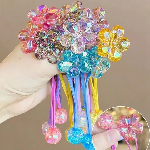Random Color Flower Decor Hair Tie Set, Cute High Stretch Hair Tie, Fashion Hair Accessories for Women & Girls, Minimalist Headwear Suitable for Thick Hair, Elastic Hair Accessory