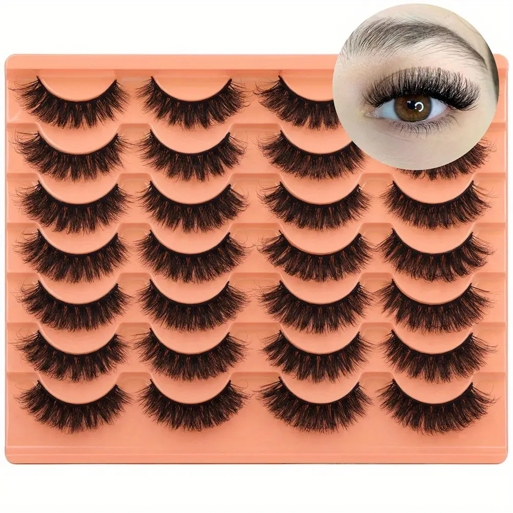 14 Pairs Thick Fluffy Volume Voluminous False Eyelashes Natural Wispy Fake Eyelashes Fake Lashes D Curl Strip Lashes Pack Cosmetic Beginner Friendly Eyelashes