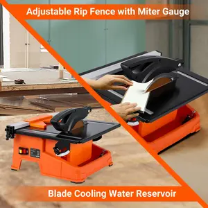 【GARVEE】7 inch Wet Tile Saw, 6500 RPM & Pure Copper Motor, Bevel cuts tile from 0 to 45, Tile Cutter Wet Saw with Water Reservoir for Cutting Tiles and Stones, for DIY Enthusiasts