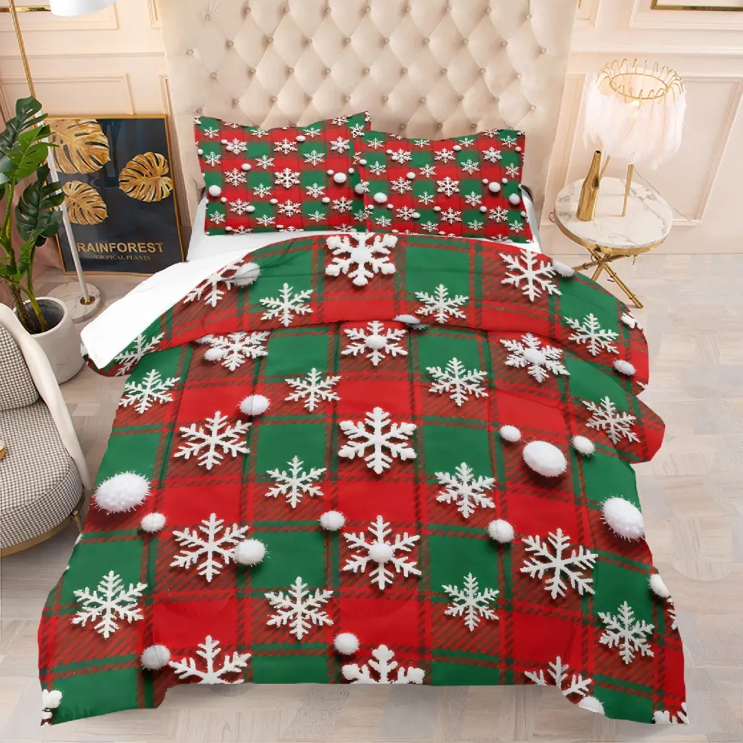 Christmas plaid pattern quilt with cotton, includes 1 quilt and 1 or 2 core-free pillowcases, suitable for home or dormitory decoration, very suitable Christmas gift