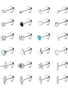 24Pcs Flat Back Cartilage Earring Flatback Earrings 20G Cartilage Earring Stud Surgical Steel Cartilage Helix Earrings Nap Earring with Flat Back Silver