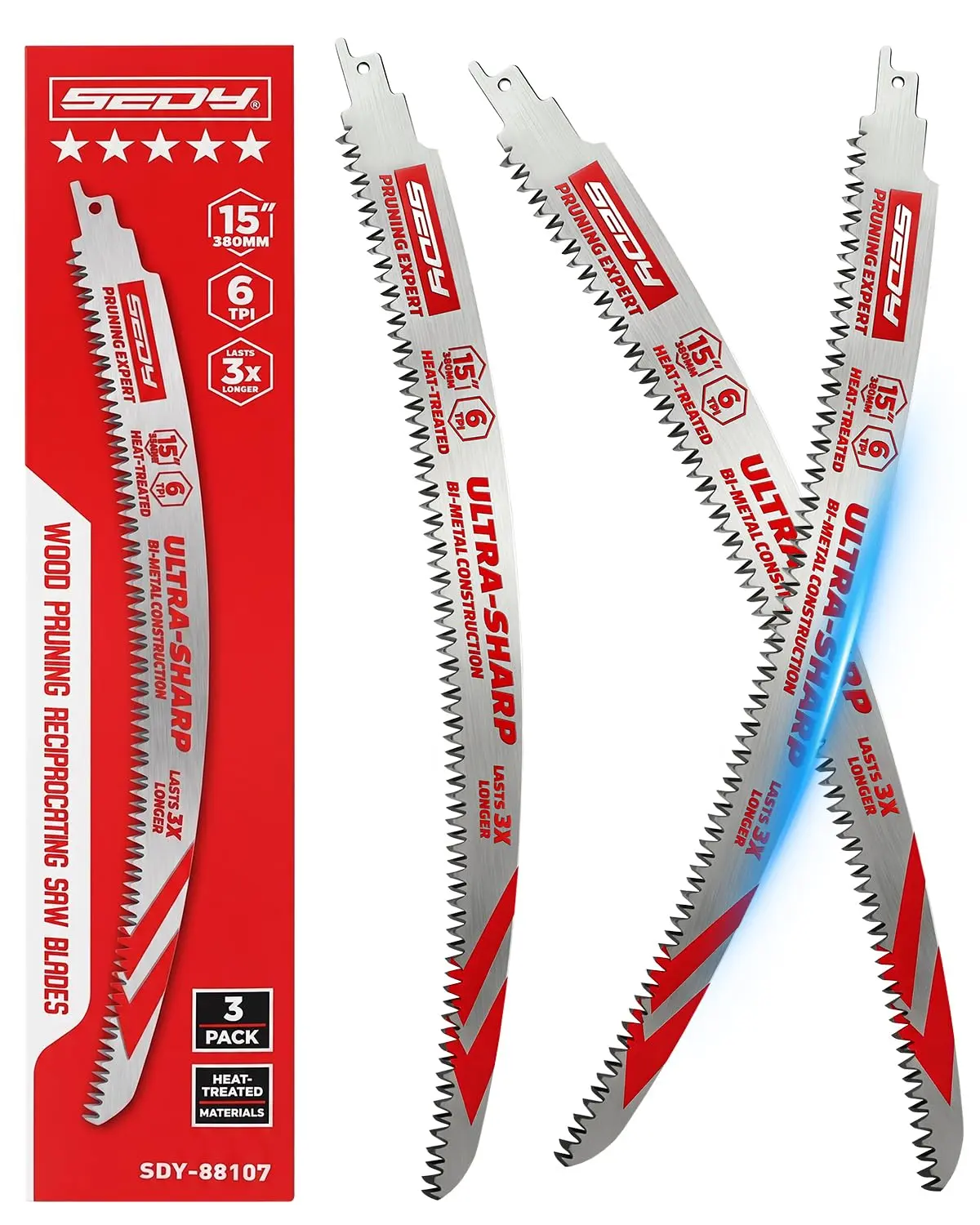 15 Inch Japanese Teeth Reciprocating Saw Blades, Arc Edge Pruning Blades, 6TPI for Tree Trimming, Wood Cutting, Green Wood, Wet Wood and Branch Cutting, 3 Pack