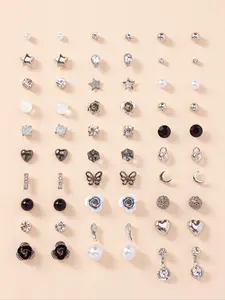 30 Pairs Fashion Jewelry Set Rhinestone Heart Star Stud Earrings for Women For Gift