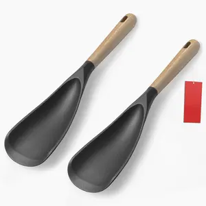 Cooking Spoon for Nonstick Cookingwares,  Spoon Spoon for Mixing, Scoop, and Scrape, (Black-2 pack, 11.4'')