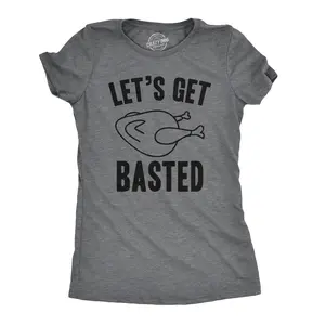 Womens Lets Get Basted Funny Thanksgiving Turkey Thankful Sarcastic Adult Humor Funny Womens T Shirts Cute Vintage Fashion Casual Ladies T-Shirt Gift Thanksgiving Tops for Women Funny Drinking Top Women's Dark Grey