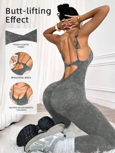 Women's Washable Sandblasted Jumpsuit, Round Neck Pullover Twisted Buckle Knit Romper/tank Top, Casual One-Piece