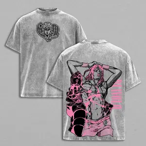Diavolo Washed T-Shirt – JoJo’s Bizarre Adventure Golden Wind King Crimson Stand Time Erase Anime Manga Graphic Double Printed Tee, Menswear Heavy Cotton Unisex Oversize Streetwear