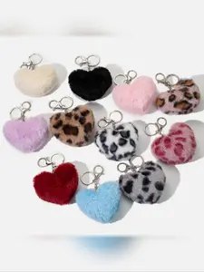 New Korean Style Sweet Plush Heart Charm, Multicolor Leopard Print Keychain, Bag Decoration Accessory, Suitable for All Seasons
