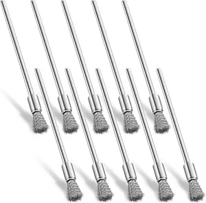 10 Pcs Wire Brush Extended Cleaning End Brushes Pen Wire Scrub 3 mm Mandrel Rust Paint Removal Bits Polishing Rotary Tool Accessories, 6 mm End Scrub(Stainless Steel)