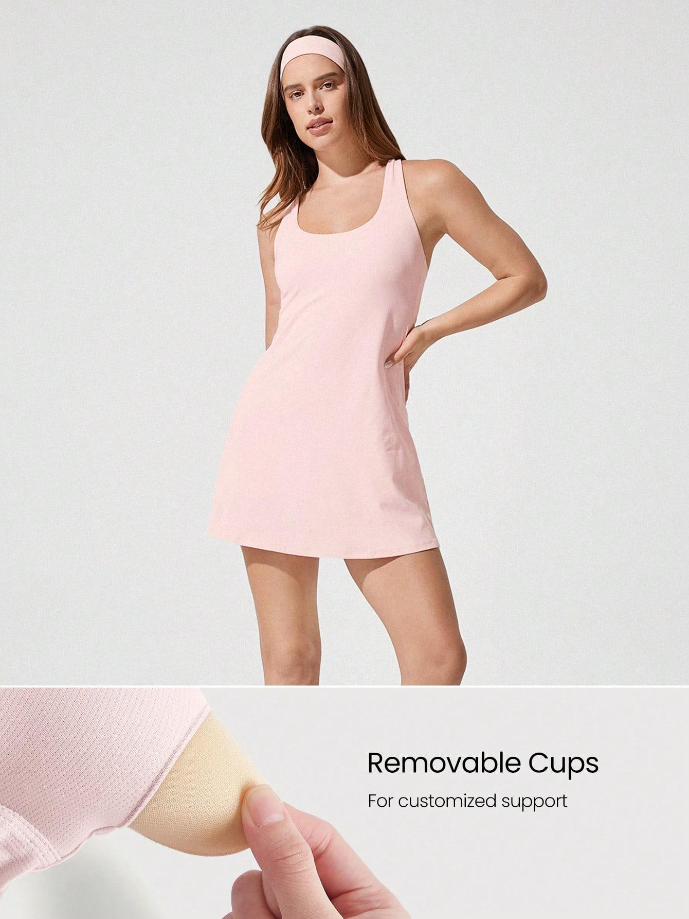 GLOWMODE FeatherFit-Air Peekaboo Strappy Dress With Built-In Anti-Slip Shorts Low Impact Yoga Summer Dress Quick Dry Moisture Wicking