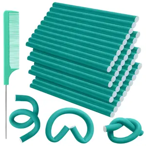 40 count Flexible Curling Rods Set - No Heat Hair Rollers for Short & Long Hair, Twist  Rollers with Comb (Colors Random)