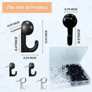 50 PCS Push Pin Hooks, Plastic Heads Cork Board Hooks Decorative Thumb Tacks Hook for Photo Wall, Bulletin Board, Home Wall, Home Office School Supplies (Black and Clear)