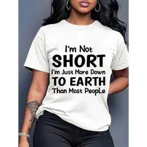 Womens Funny Graphic Tee Cotton Short Sleeve Crewneck Shirt Im Not Short Quote Print Casual Summer Top Cute Streetwear Outfit Gift For Friends