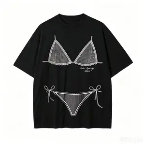 Palm Springs 2026 Bikini Graphic T-Shirt, Hot Pink Vintage Wash Summer Beach Tee, Coquette Line Art Oversized Casual Top, Vacation Outfit