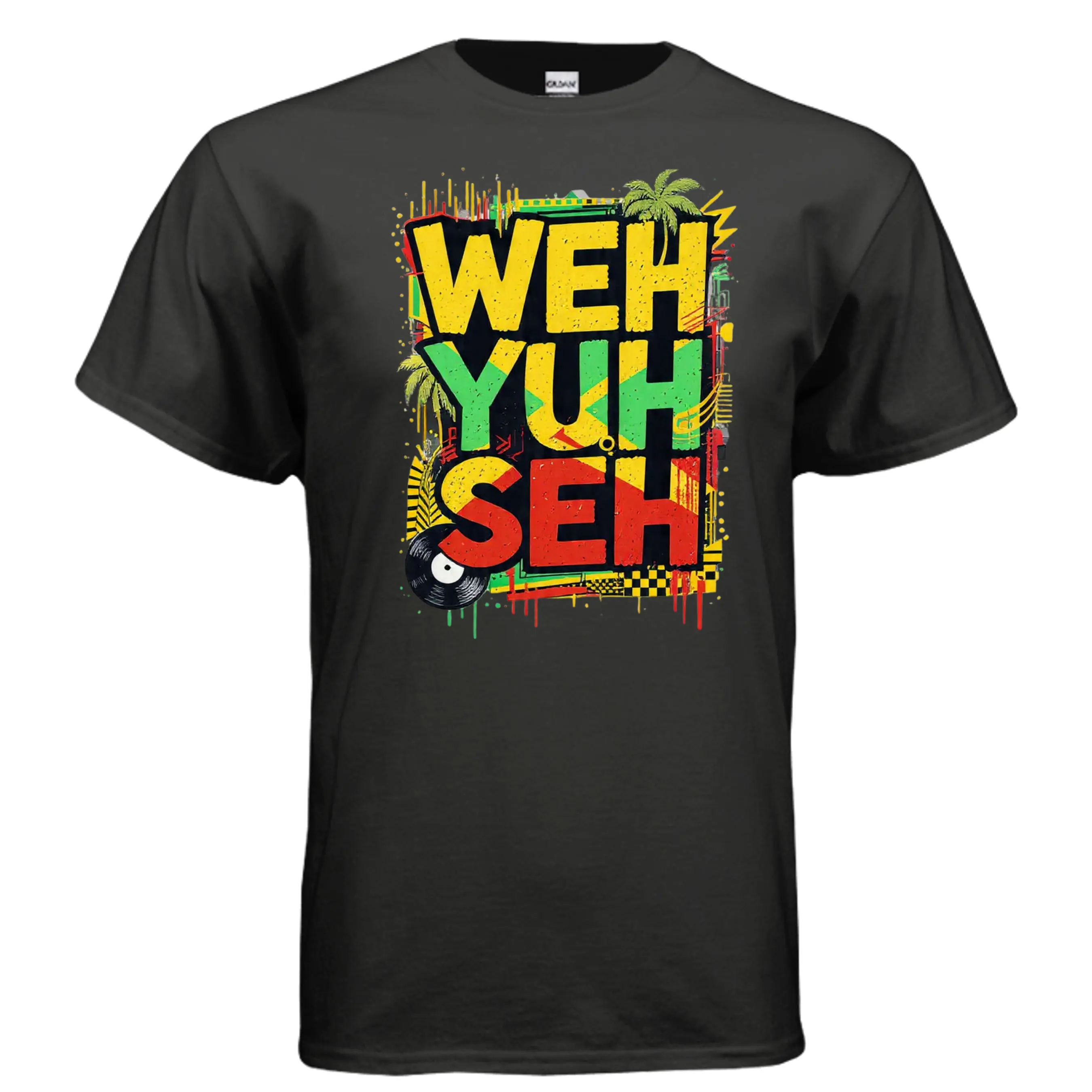 Gildan G200 Adult Ultra Cotton 6 oz. T-Shirt Weh Yuh Seh3 Fitted Short Sleeve Crew Neck Casual Dopamine Summer Medium Length