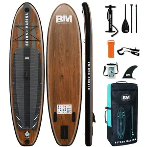 10'6" x 32" BEYOND MARINA Wood Grain Inflatable Paddle Board, Pet-Friendly Stable SUP for Adults & Beginners, Teak/Oak Colors, 400 lb Capacity