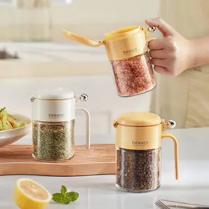 Glass Spice Jars with Lid and Spoon Airtight Seasoning Containers Kitchen Salt Sugar Storage Organizer Cooking Tools