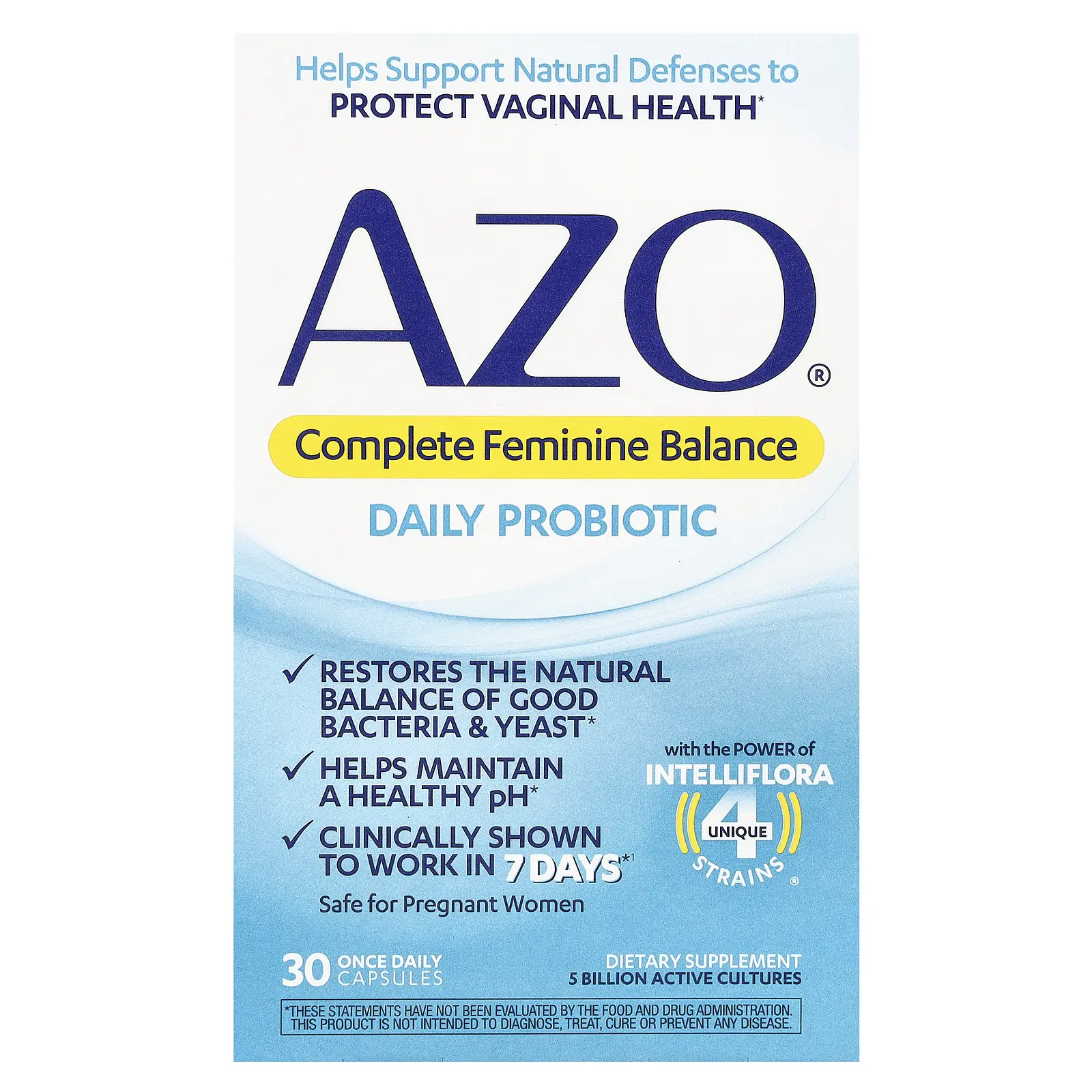 AZO Complete Feminine Balance, Daily Probiotic, 5 Billion, 30 Once Daily Capsules