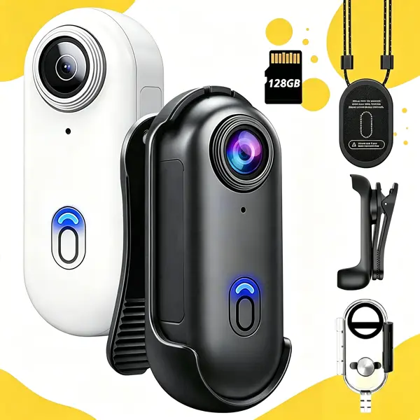 NUISK Thumb Action Cam - Portable POV Body Digital Camera with U3+ Memory Card Support, Waterproof, Ultra-Compact Hands-Free Magnetic Sports Cam, Lens, Clip, Picture & Recording Tech Gadget for Cycling, Beginner Vlogging Gift