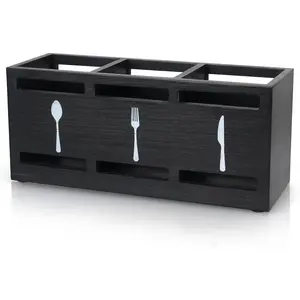 Black Small Wooden Silverware Caddy Flatware Cutlery Holder, Wood Silverware Organizer Container, Kitchen Utensil Holder for Countertop, Spoon and Fork Caddy for Party