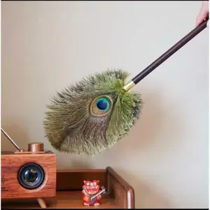 Stop using ugly dusters!  Natural Peacock Feather Duster for Delicate Cleaning | Non-Static Ostrich Feathers | Aesthetic Cleaning Supplies | Elegant Home Essentials | Gift for Homeowners