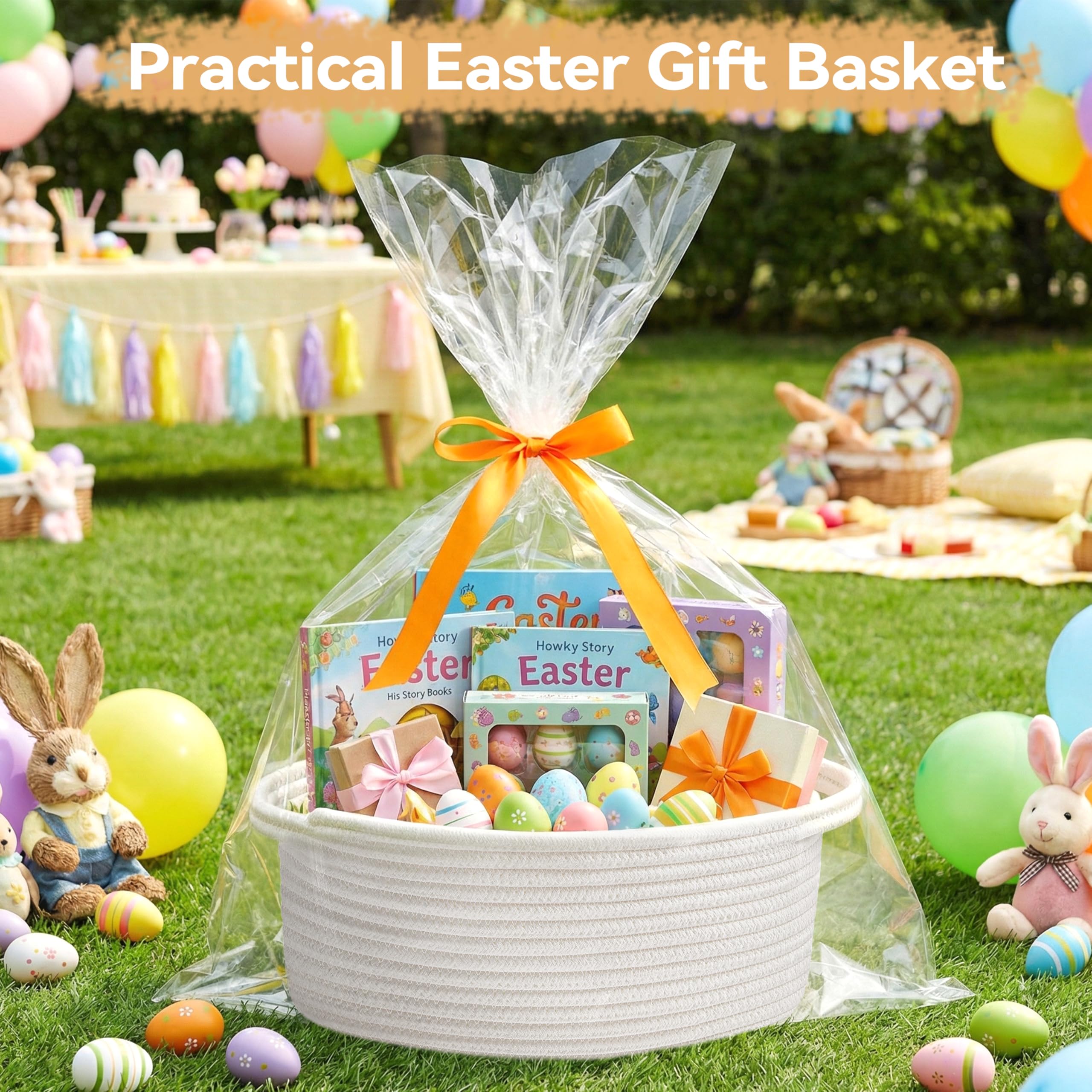 Large Easter Basket for Kids and Adults, Woven Gift Basket Empty to Fill , Decorative Wicker Storage Basket for Easter Baskets Gifts, Round Rope Basket for Home Decor Large Easter Basket for Kids and Adults, Woven Gift Basket Empty to Fill , Decorative Wicker Storage Basket for Easter Baskets Gifts, Round Rope Basket for Home Decor