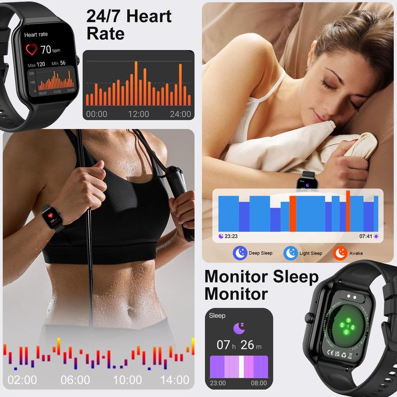Smart Watch with Answer/Make Calls/Message Reminder,1.83" HD Touchscreen Fitness Tracker, Bluetooth Notifications/Calls, IP68 Waterproof, 112+ Sport Modes, 24/7 Heart Rate & Sleep Monitor for iPhone Android iOS (Black) Wearable Smartphone Wristwatch