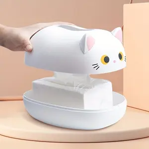 Cute Cat Design Paper Towel Holder, Home Decor Storage Box, Plastic Organizer for Bathroom & Living Room, Ideal Gift for Cat Lovers