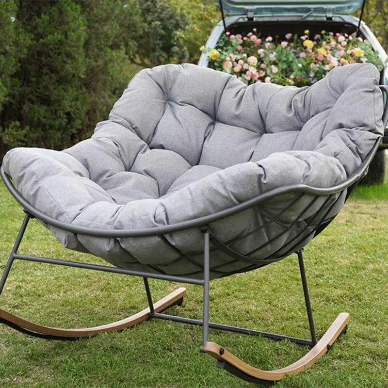 Outdoor Rocking Chair E-Coated Rocking Chair with Cushion Outdoor Rocker Recliner Chair for Patio Porch Garden Backyard Grey