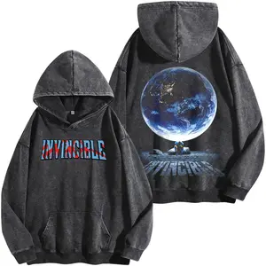 Invincible Washed Hoodie 2 Sided Cotton unisex game movie Menswear Casual Tops 90s graphic tees Seamless