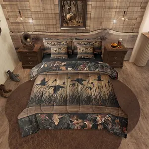Feelyou 7-Piece Camo Mallard Duck Soft Bedding Set - Queen Microfiber Breathable Duvet, Rustic Farmhouse Cabin Themed Bed Comforter, Decorative Country Wood Board Animal Home Decor, Breathable Duvet Set, Decorative Bedding Set